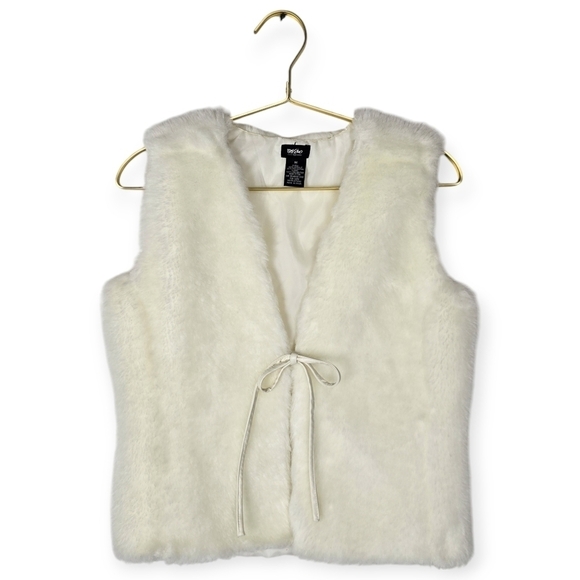 Vintage Y2k Mossimo White Faux Fur Tie Front Vest - Picture 1 of 6